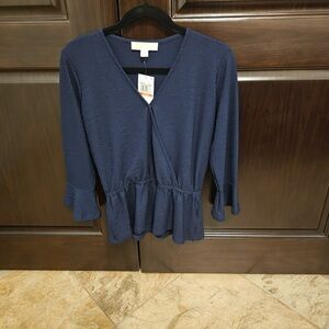 Michael Kors Navy Ruffle Blouse